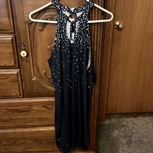 Blue polkadot keyhole, opening dress